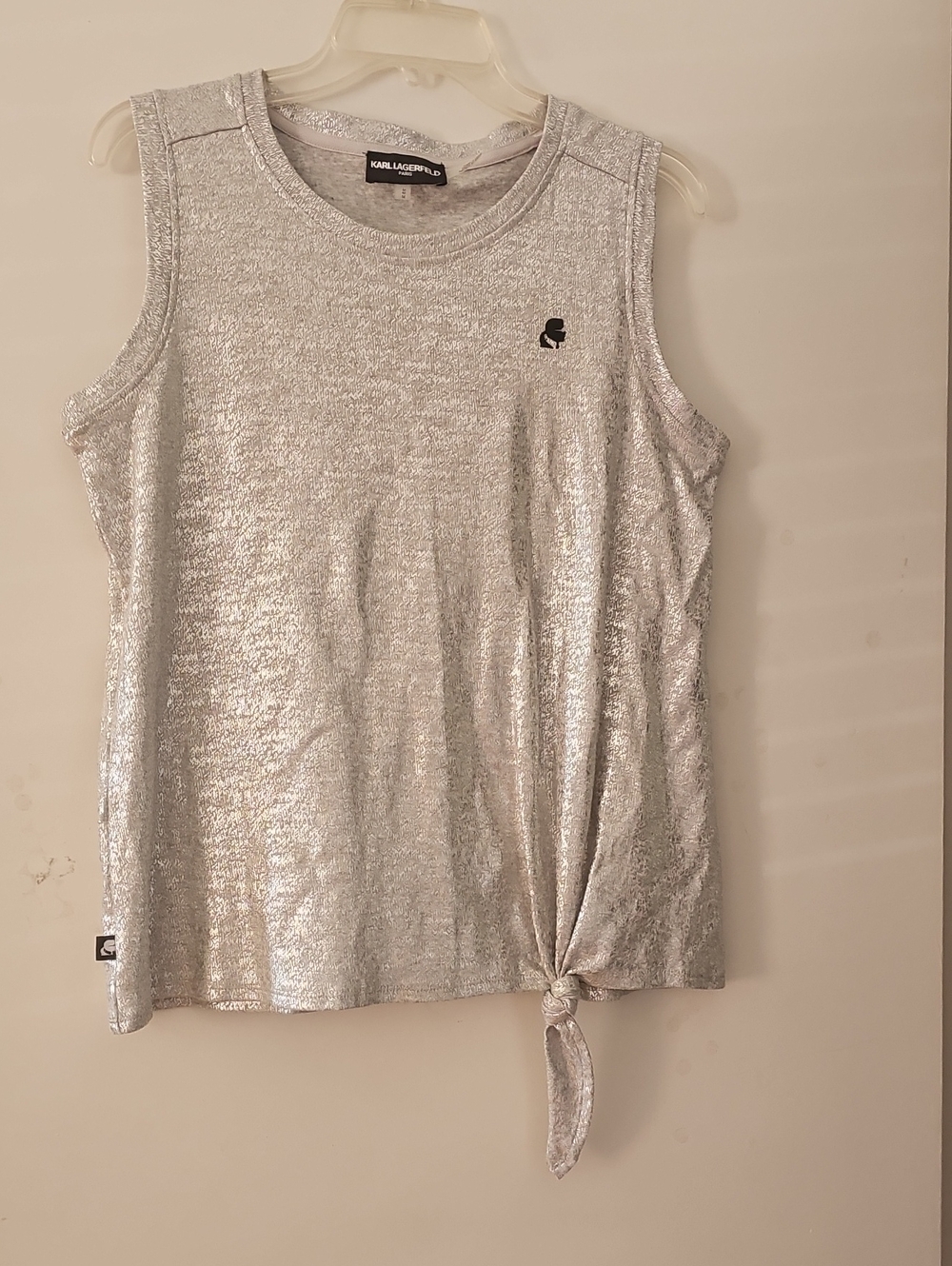 Karl Lagerfeld Silver Metallic Tie-Knot Tank